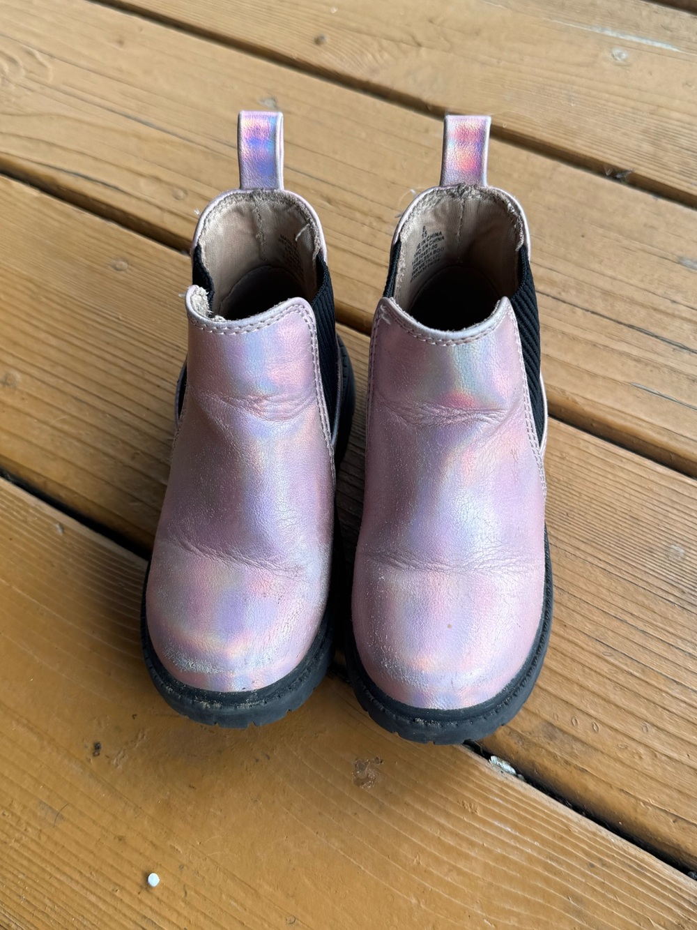 Old Navy Iridescent Pink Chelsea Boots with Black Soles